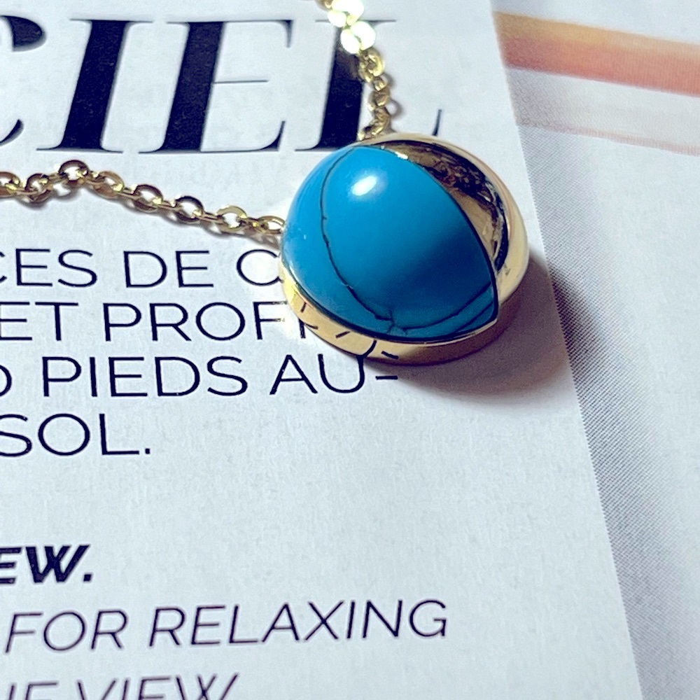 Gold Stainless Steel Turquoise Pendant Chain Necklace